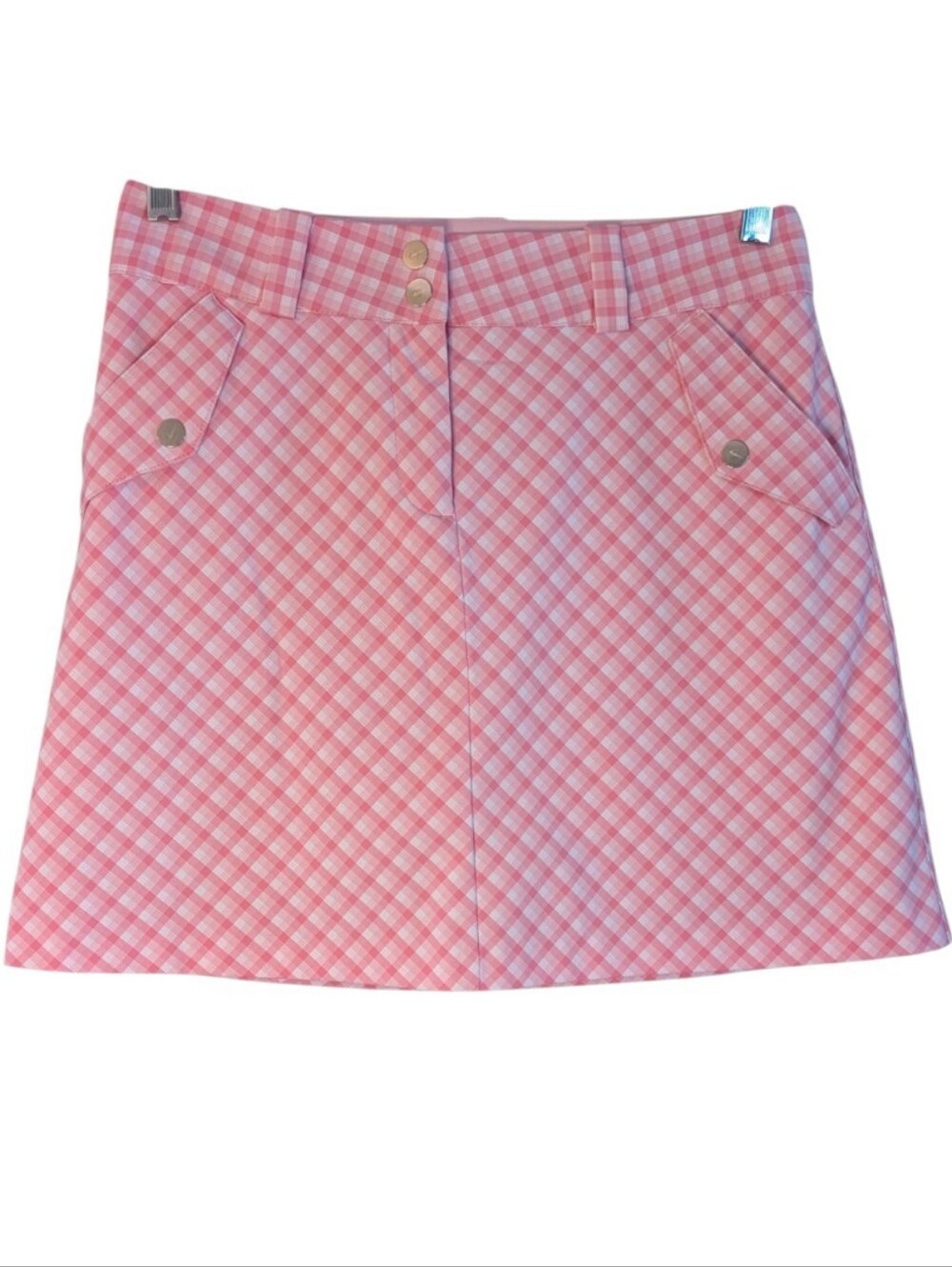 Nike Women's Golf Dri-FIT Flouncy Golf Skort pink white diagonal gingham 4 check
